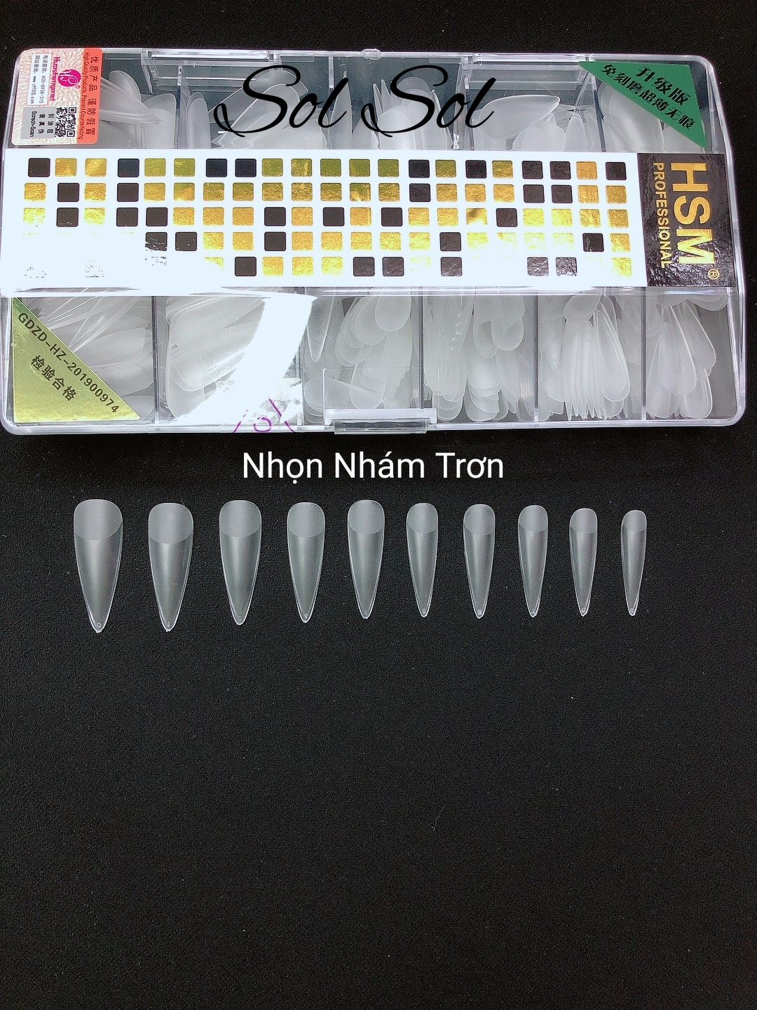 Móng úp lẻ size hsm - phom nhọn nhám trong