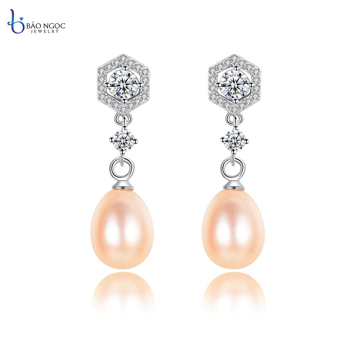 Bông tai ngọc trai cao cấp, bông tai bạc nữ đính ngọc trai đơn giản hạt 8mm - b2334 - bảo ngọc jewelry