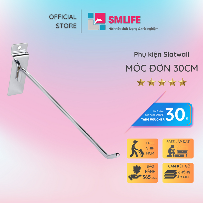 Móc đơn cài tấm smlife slatwall