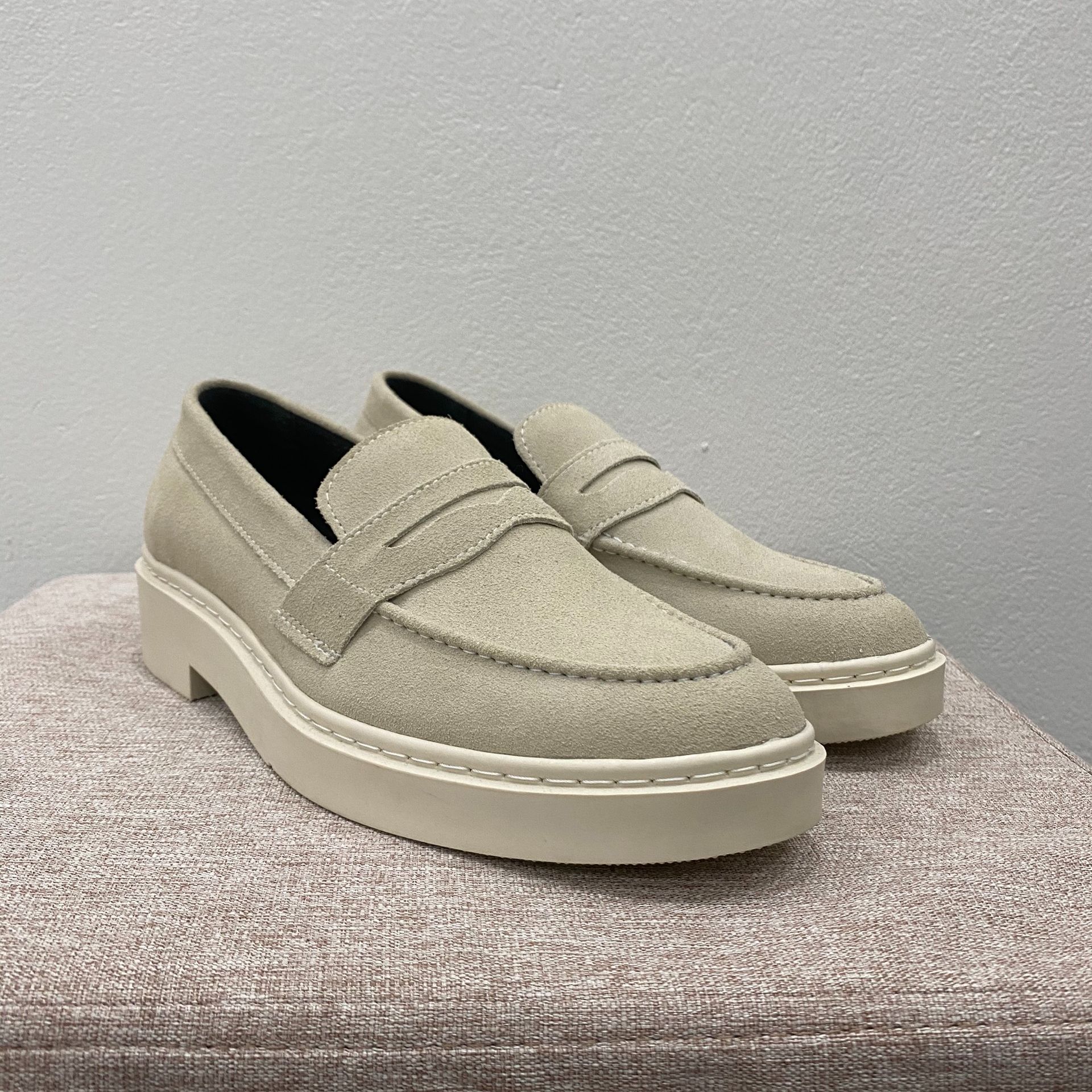 Giày Loafer tan da lộn, giày lười nam màu be