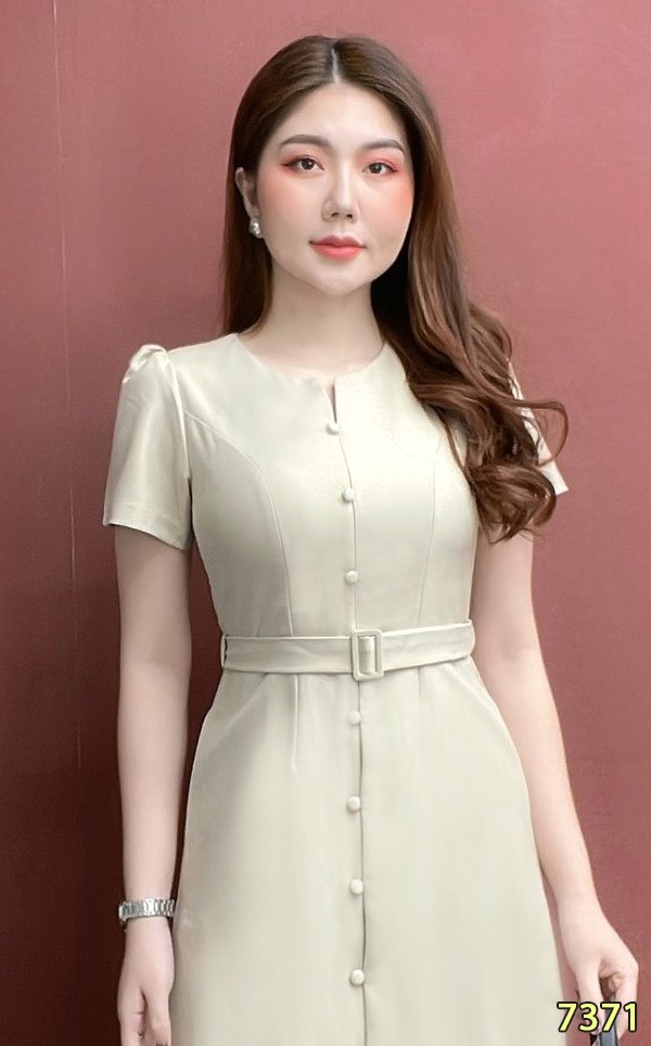 Đầm EMY EM7371 Xoè A Phối Nút Bọc
