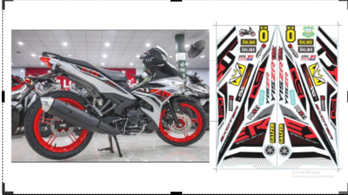 Tem xe exciter 150 mẫu 2021 dán xe trắng