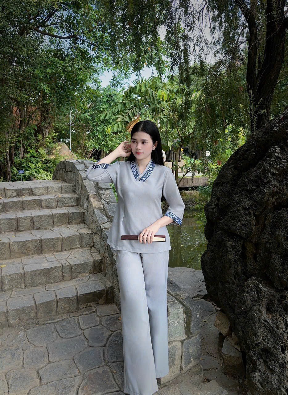 Đồ Lam Đi Chùa # Bộ Lụa Hàn sen 1 nút# Quần Áo Nữ Cao Cấp