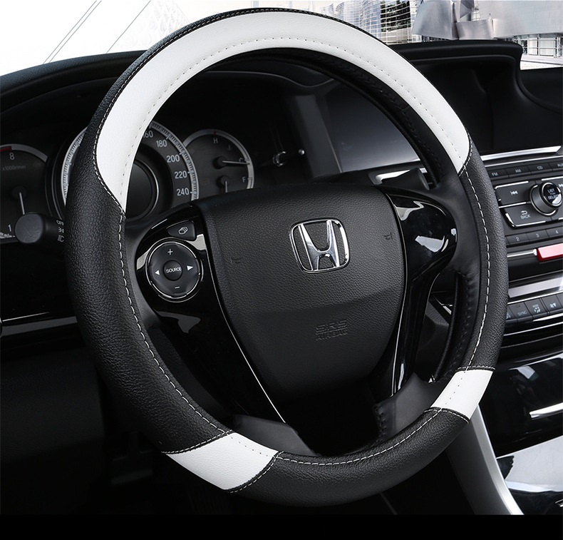 Size S - 36cm luxury leather car steering wheel cover for 4 to 7 seats black white car steering wheel covers
