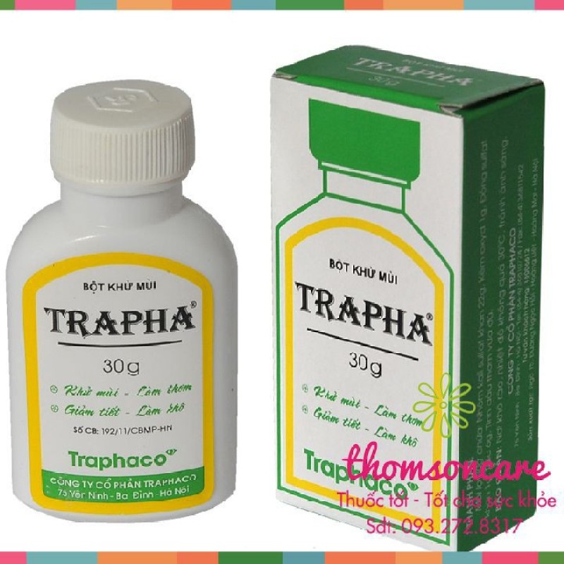 Khử mùi hôi chân hôi nách Trapha 30g - chính hãng Traphaco - chính hãng sản phẩm có nguồn gốc xuất xứ rõ ràng sử dụng dễ dàng cam kết hàng nhận được giống với mô tả