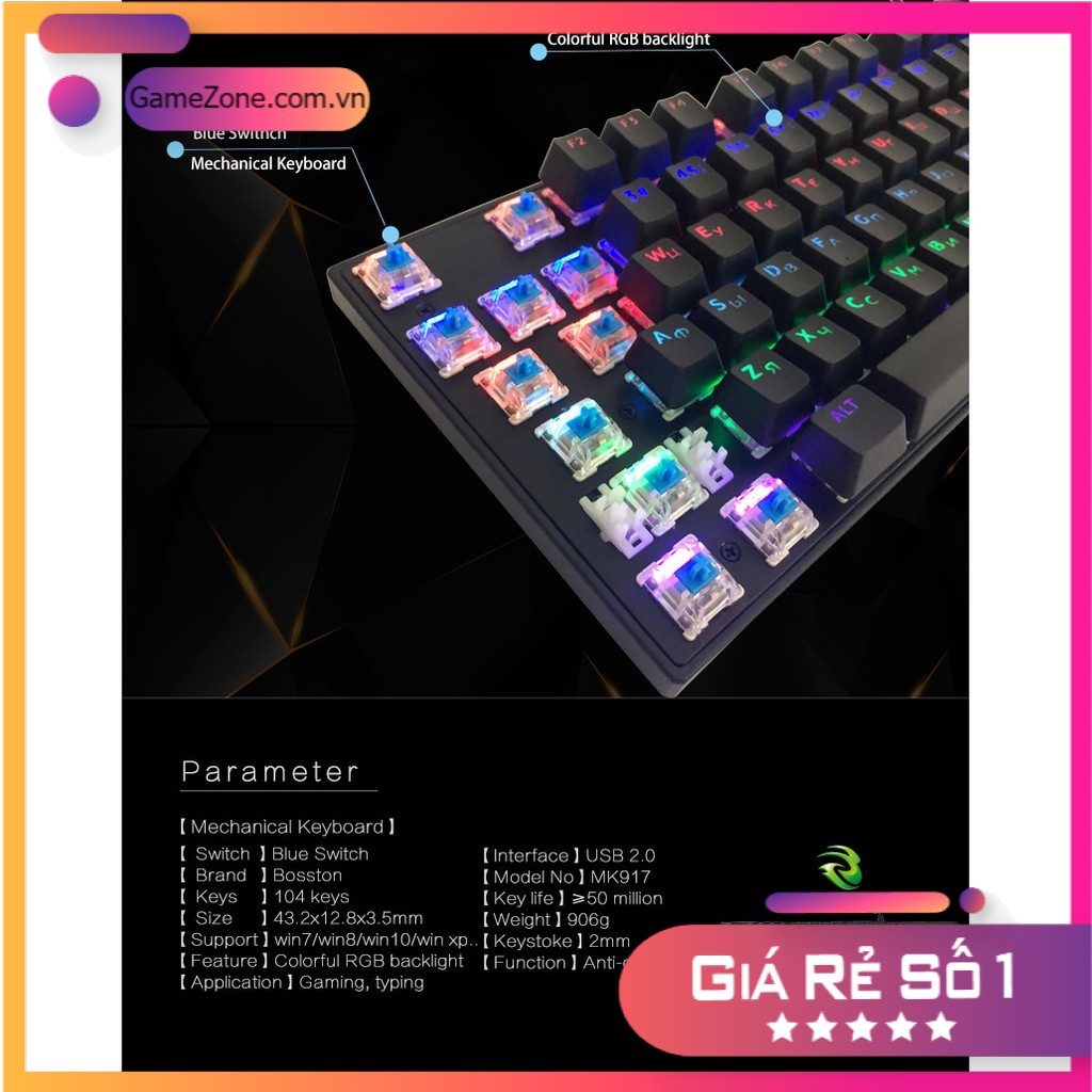 Bàn phím cơ chuyên game Blue Switch Bosston MK912A