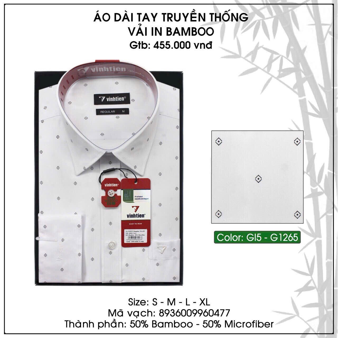 Áo sơ mi bamboo dài tay vĩnh tiến dáng regular g1265