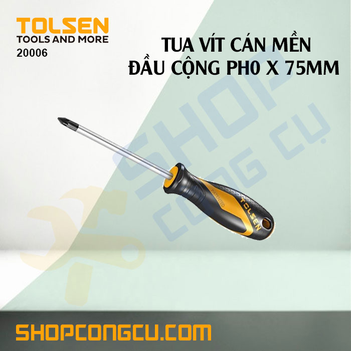 Tua vít đầu cộng cán mềm PH0x75mm Tolsen 20006