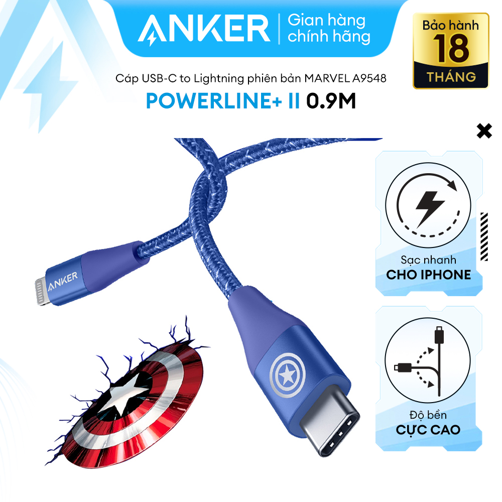 Cáp sạc anker powerline+ ii usb-c to lightning dài 0.9m - phiên bản marvel - a9548