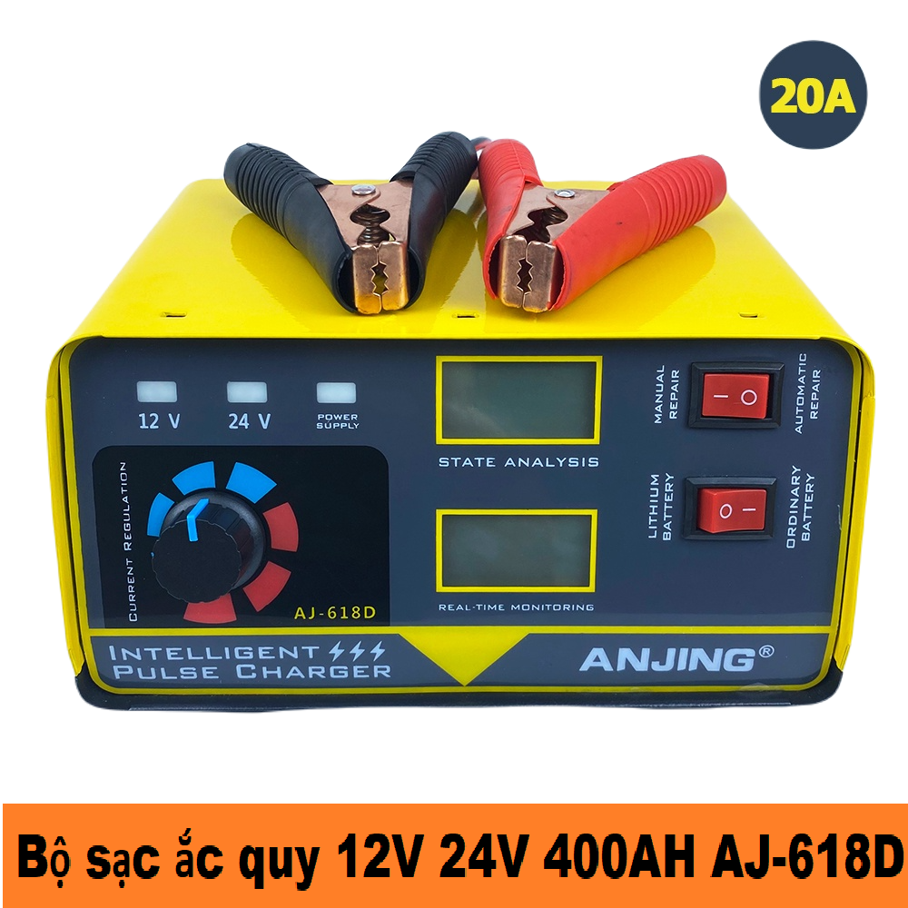 Bộ sạc ắc quy 12v 24v 20a 400ah tự ngắt thông minh aj-618d-new