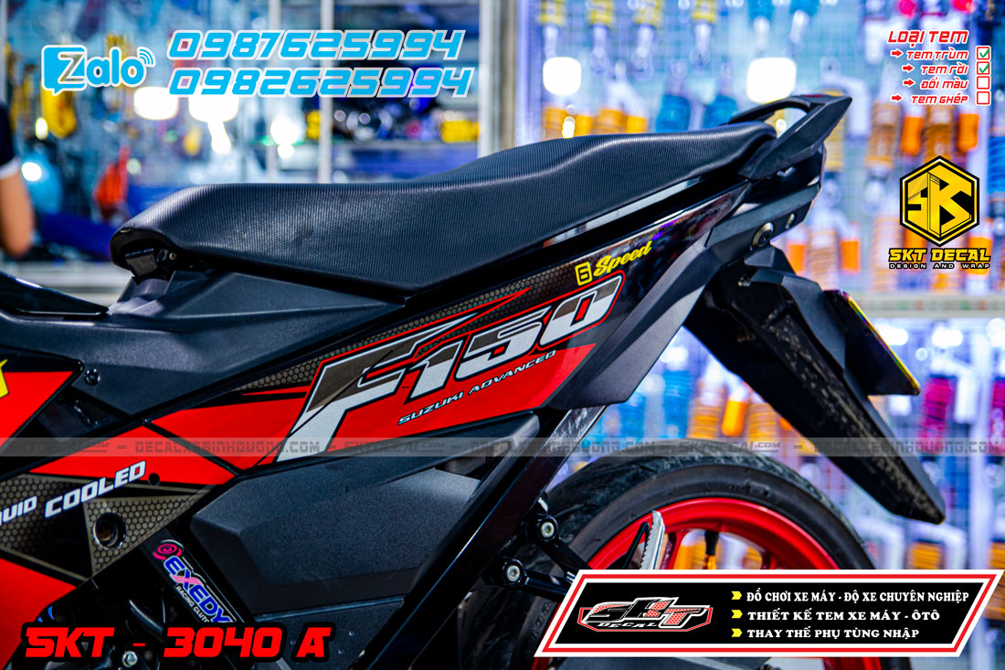 tem trùm xe satria đỏ đen
