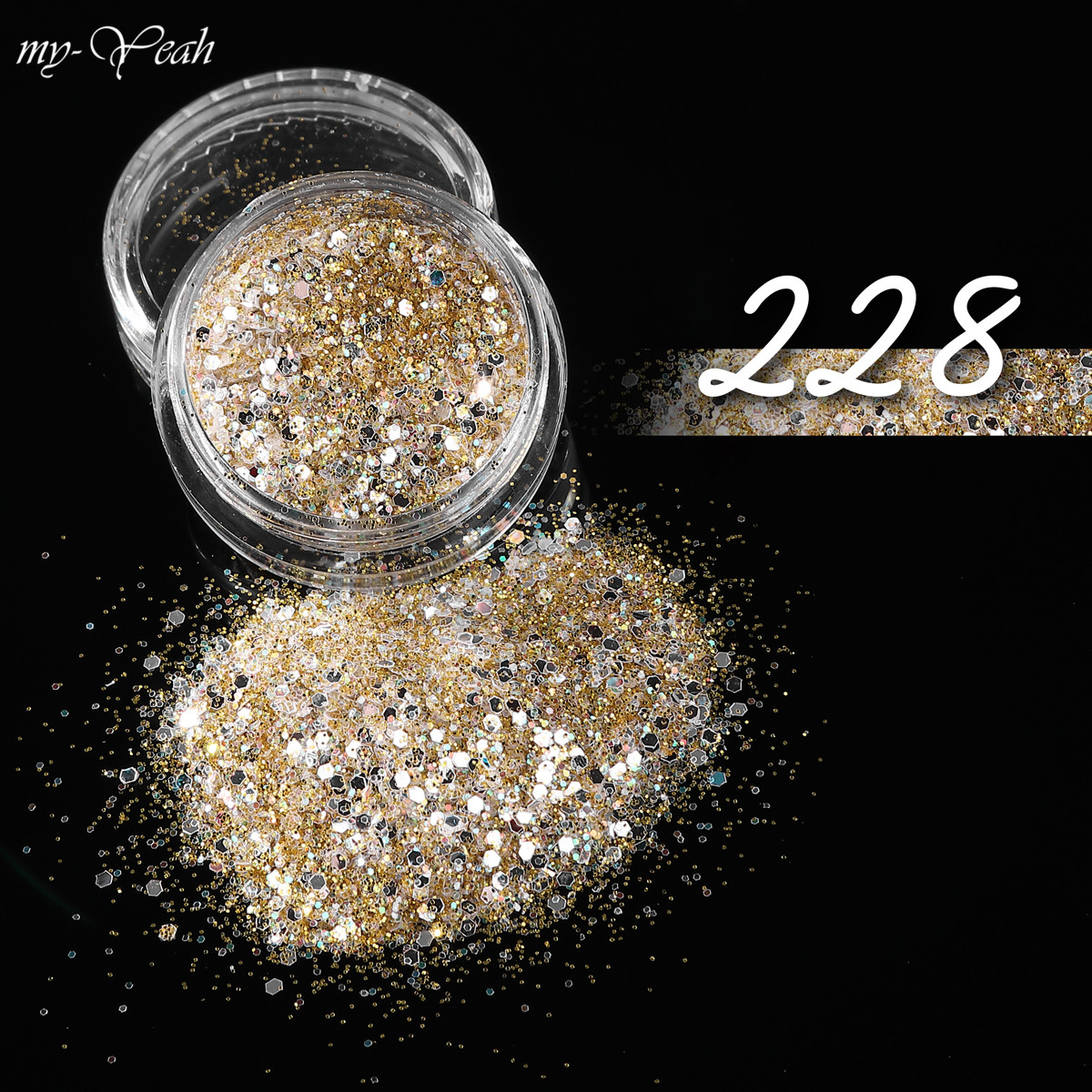 myyeah 5 Colors Glitter Nail Sequins Ultra-thin Hexagon Flakes Luxury Golden Holographic Pigment Powder DIY Nail Art Decorations