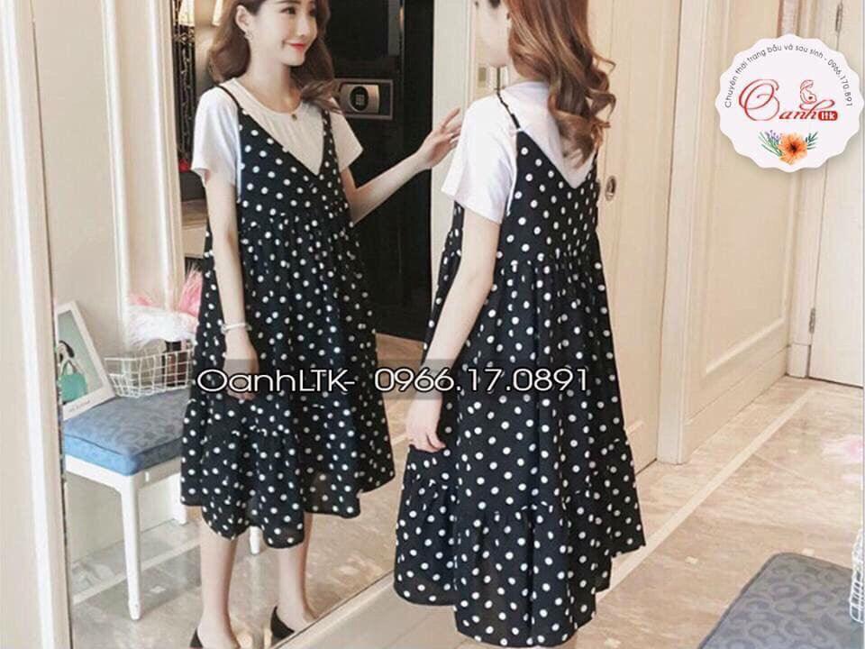 Váy bầu hai dây cổ tròn mới
