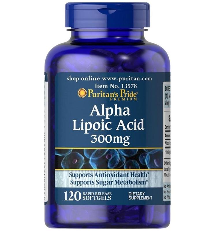 Viên uống đẹp da, chống lão hóa, giảm biến chứng thần kinh ở người tiểu đường Alpha Lipoic Acid 300mg Puritans Pride 120 viên HSD tháng 08/2019 nhập khẩu