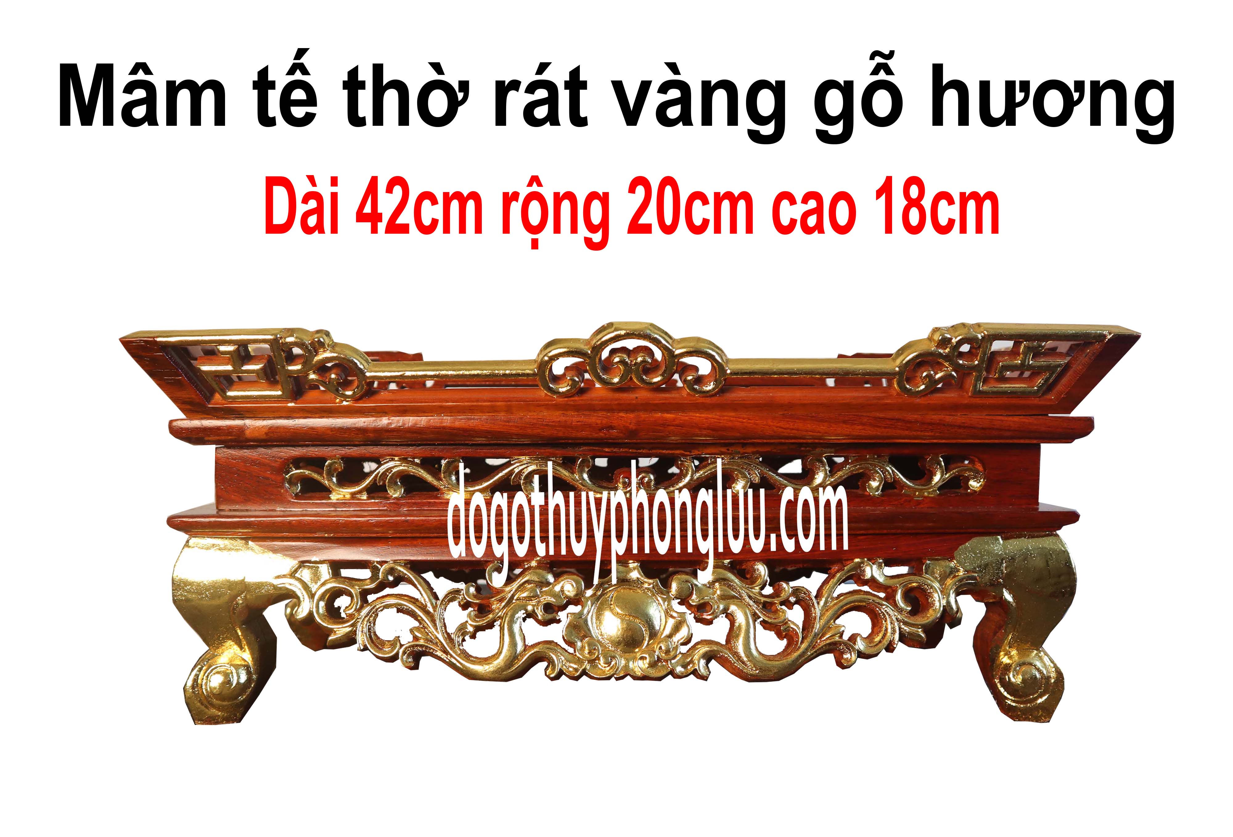 Bệ đài thờ cúng trạm song long gỗ hương rát vàng dài 42cm