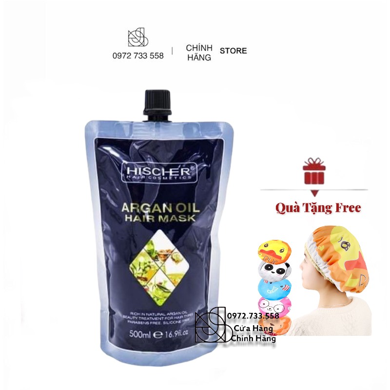 Hischer tặng mũ ủ - kem hấp hischer argan oil 500ml chính hãng cty thái hương