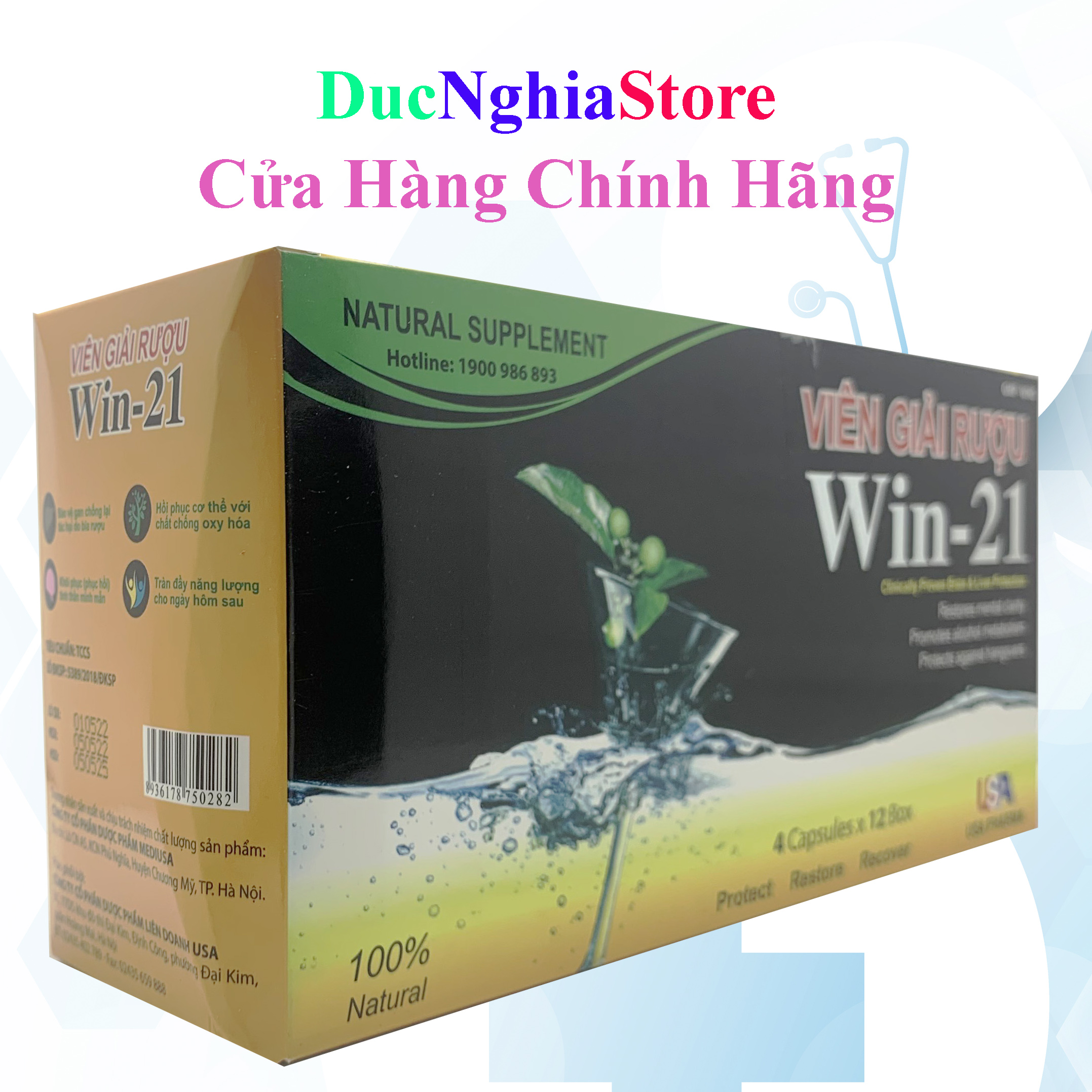 Viên giải rượu Win 21 USA hộp lớn 48V, Uống 2 viên chống say trước khi uống rượu bia, giúp giải rượu nhanh chóng giải độc gan.