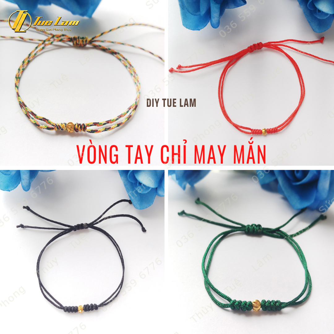 Vòng Tay May Mắn Nữ Dây Chỉ Đủ Màu Bện Bi Vàng Khía - Tuệ Lâm