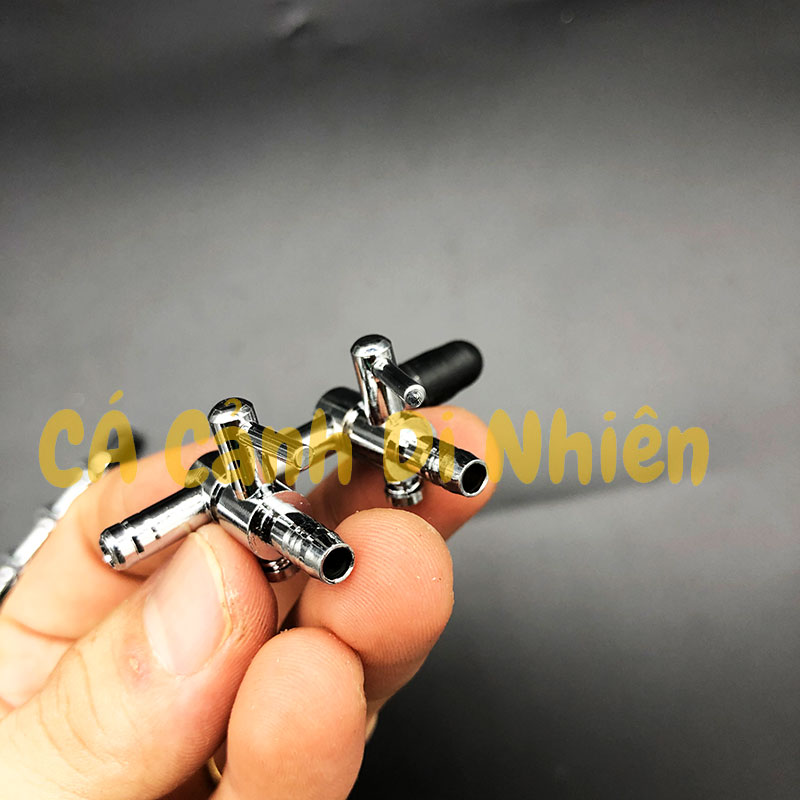 Van khóa Inox 2 đầu chia khí Oxy/Co2 cho ống dây 4 ~ 6 li hồ cá cảnh