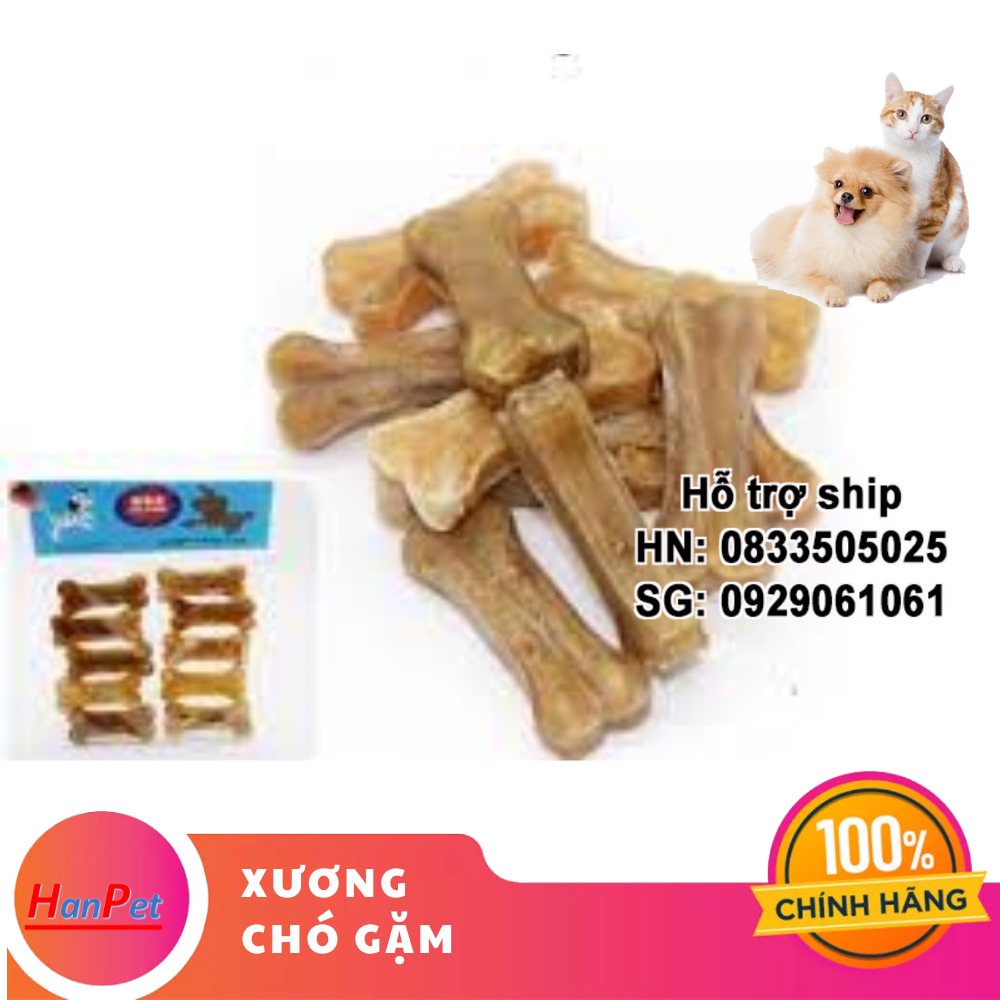 Hanpet - Bộ 8 Xương ống 4cm da bò cho chó gặm - phù hợp với chó dưới 7kg