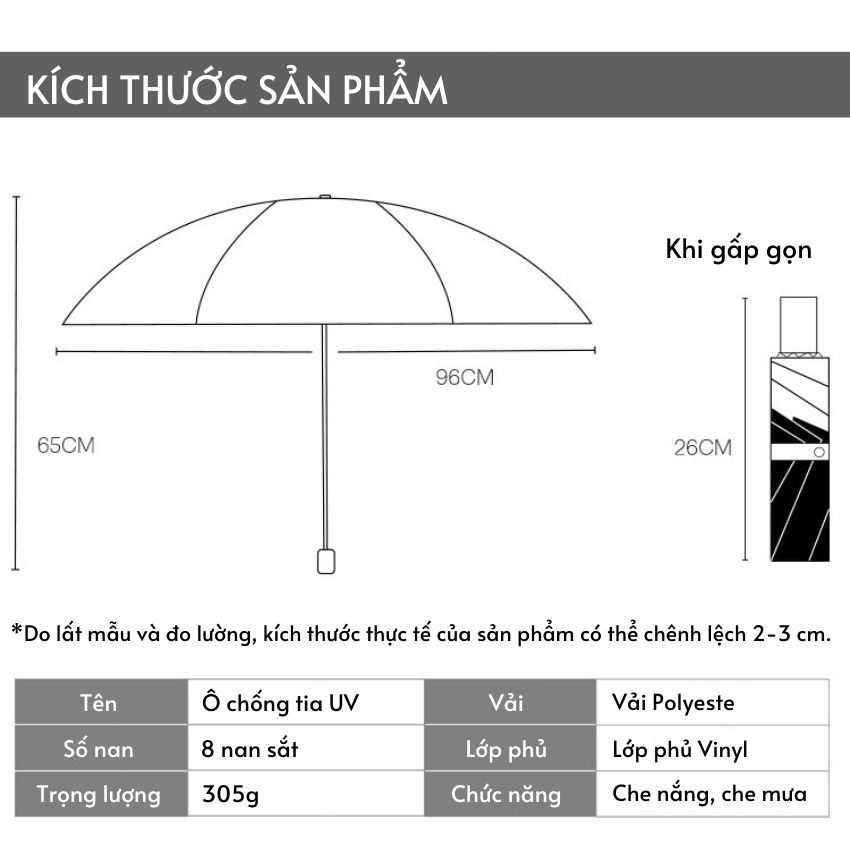 Ô dù che mưa nắng chống tia UV gấp gọn mini tiện lợi, hai lớp dày dặn, ô dù cầm tay chắc chắn