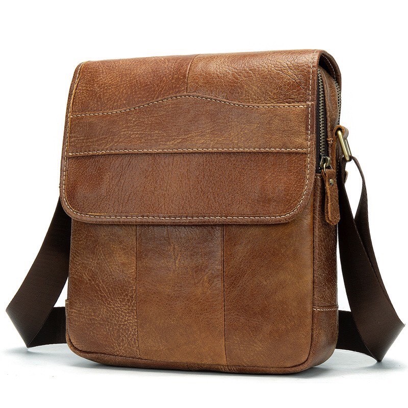 Túi đeo chéo nam da bò thật T44 27x22x7.5cm đựng ipad Nâu đậm-Nâu-Nâu sáng