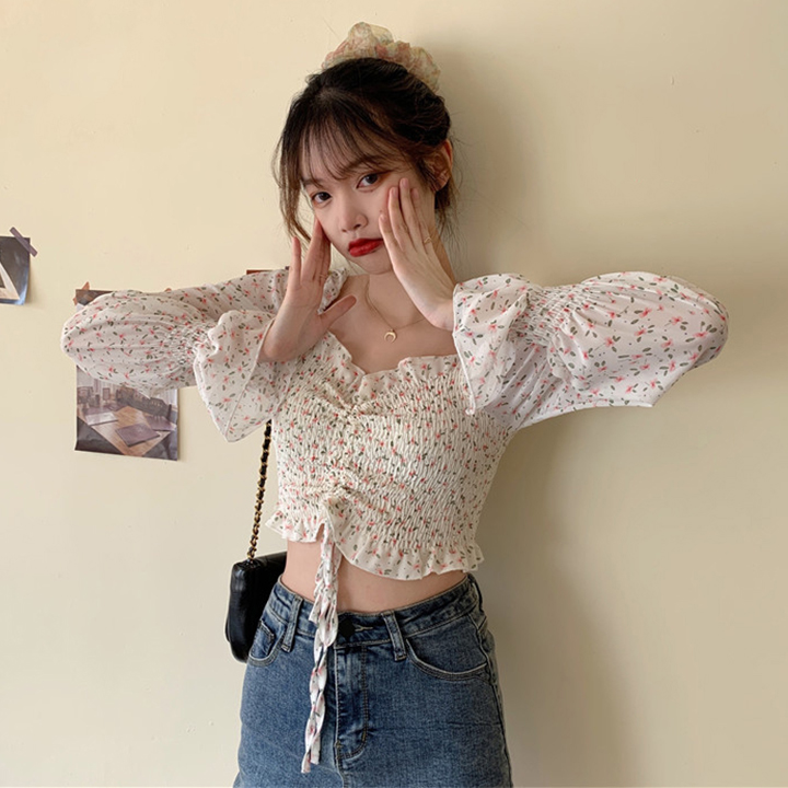 Áo Croptop Dây Rút Hoa Nhí