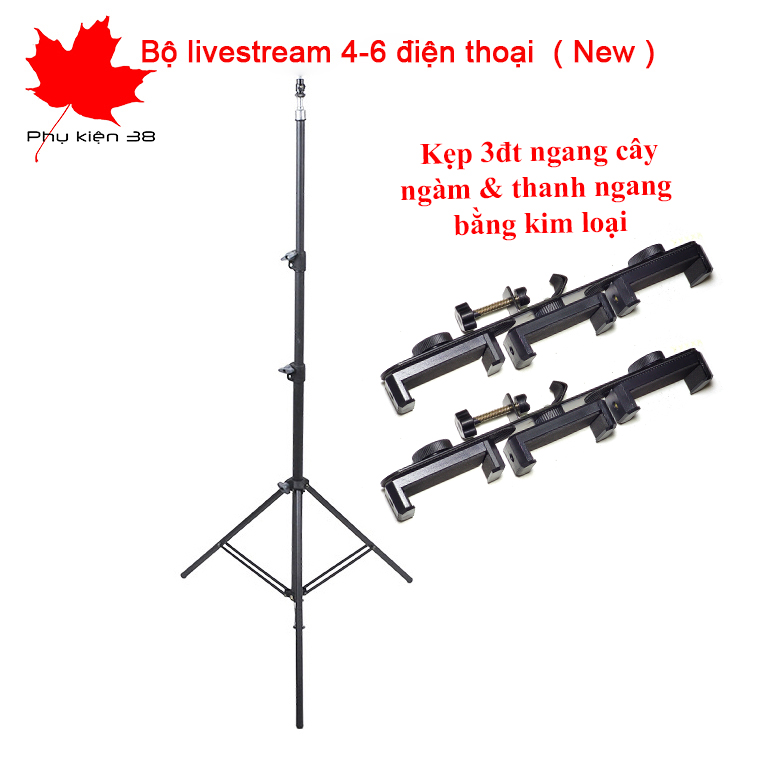 Cây livestream giá đỡ 3 chân 2.1m , live stream facebook, tiktok nhiều máy cùng lúc