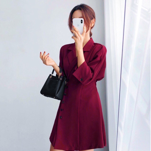 Đầm cổ vest tay lỡ 2 màu