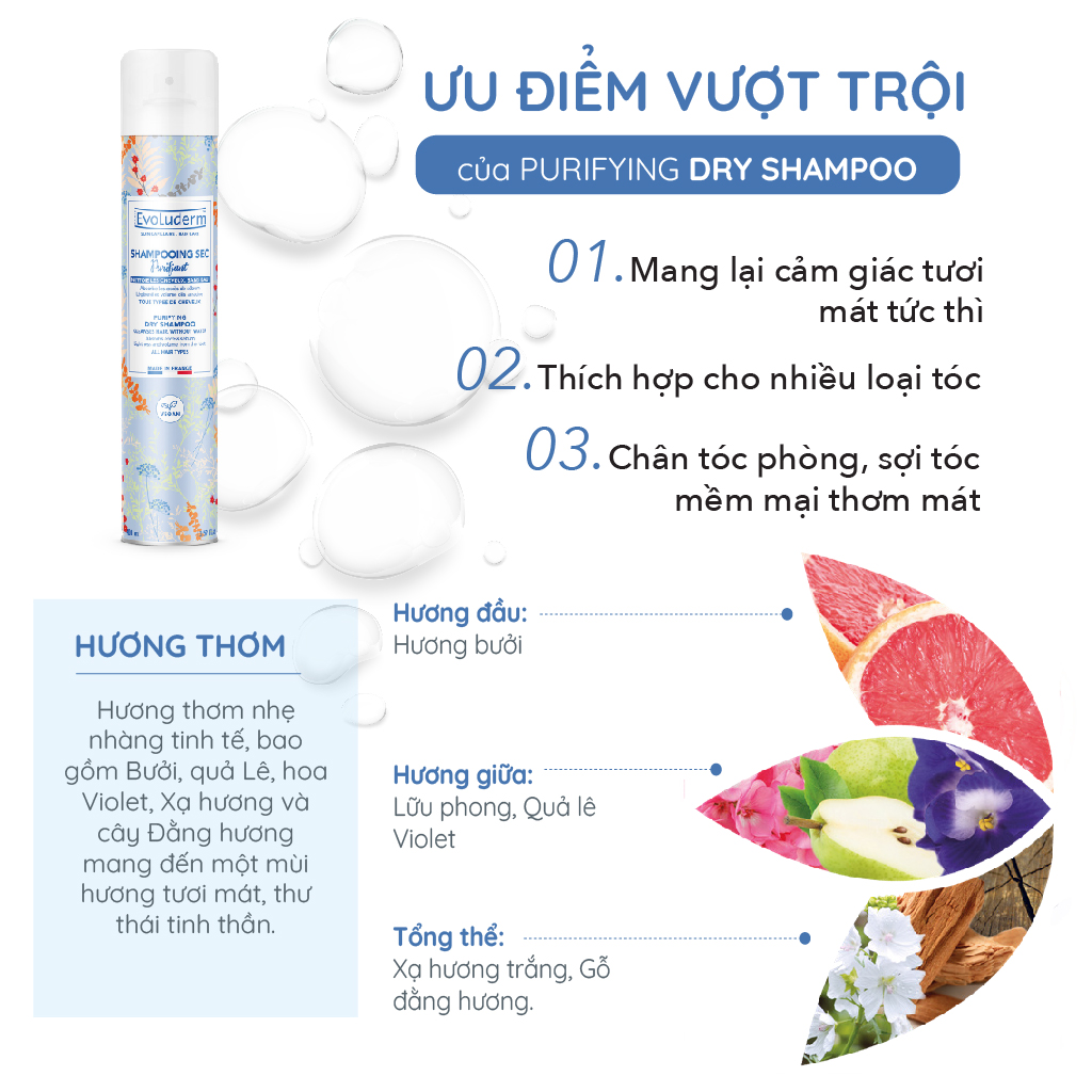 Dầu gội khô Evoluderm cho mọi loại tóc 200ml