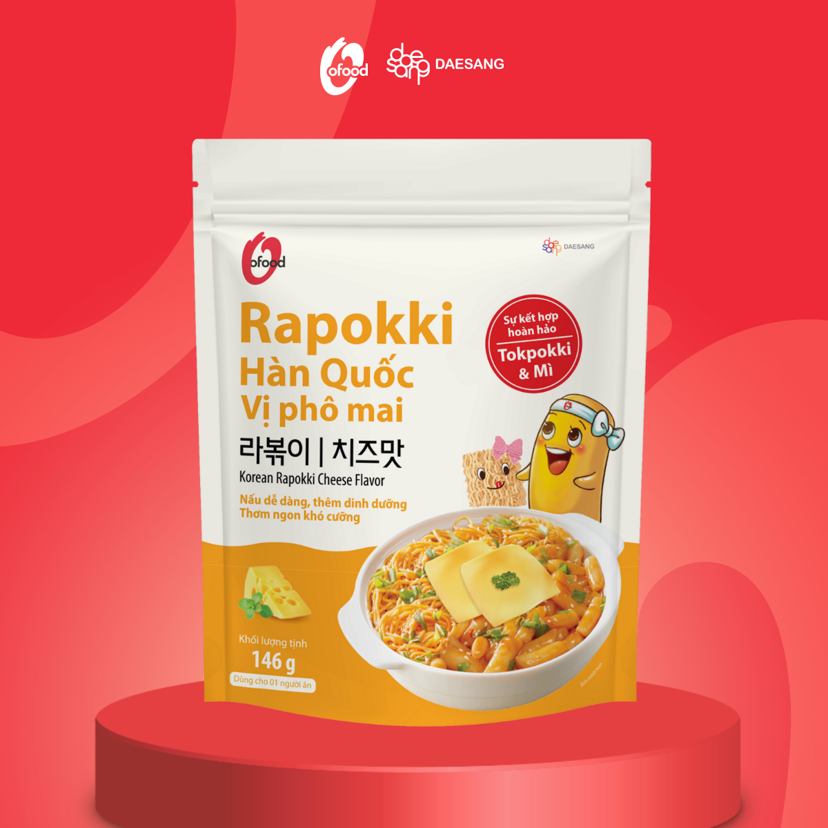 Rapokki Hàn Quốc O'food gói 146g, sự kết hợp của ramen và tokbokki 2 vị