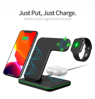Three-in-one wireless charger ABS material Great value for money 15W 3 In 1 Qi Wireless Charger Stand For iPhone 12 11 XS XR X 8 Airpods Pro Charge Dock Station For Apple Watch iwatch 5