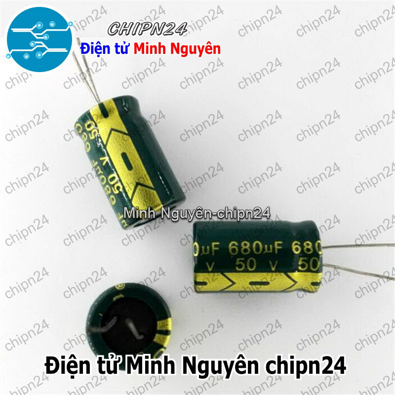 [5 con] (F274) Tụ hóa 680uF 50V Xanh Lá (13x21mm) (Tần số cao) - HH003274