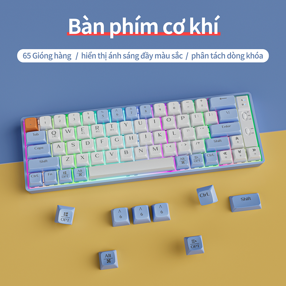 Bàn phím cơ không dây Goojodoq 3 Phương thức kết nối 19 Hiệu ứng ánh sáng RGB GK65 GoldenSwitch Pin Dùng liên tục 7 ngày