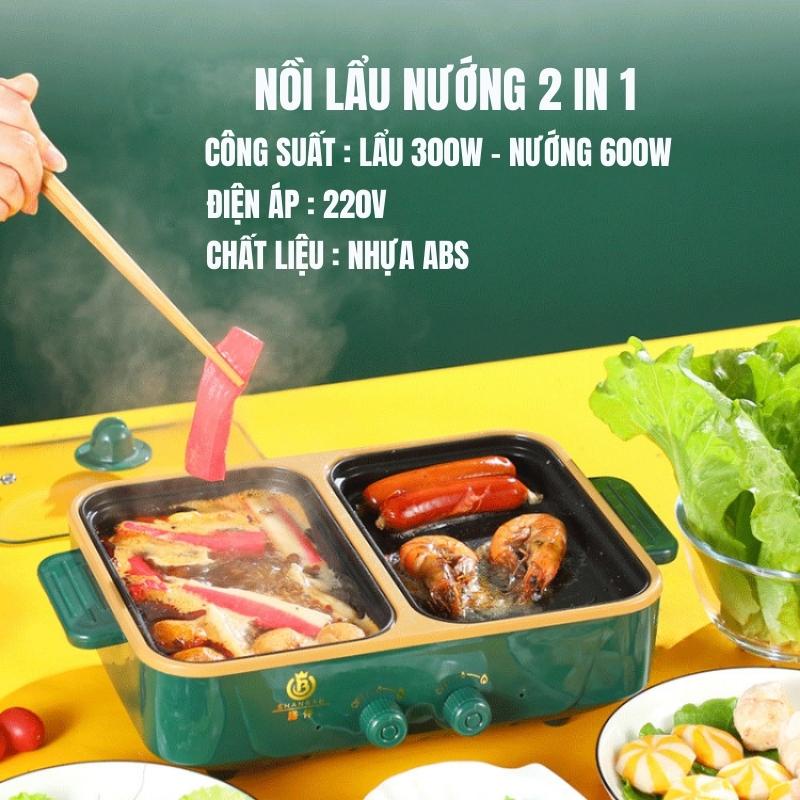 CHÍNH HÃNG ] Bếp lẩu nướng Shanban 2 ngăn riêng biệt. Nồi lẩu mini HQ đa  năng kiểu dáng hiện đại xịn xòBếp Lẩu Nướng Mini 2 Ngăn SHABAN Cao Cấp