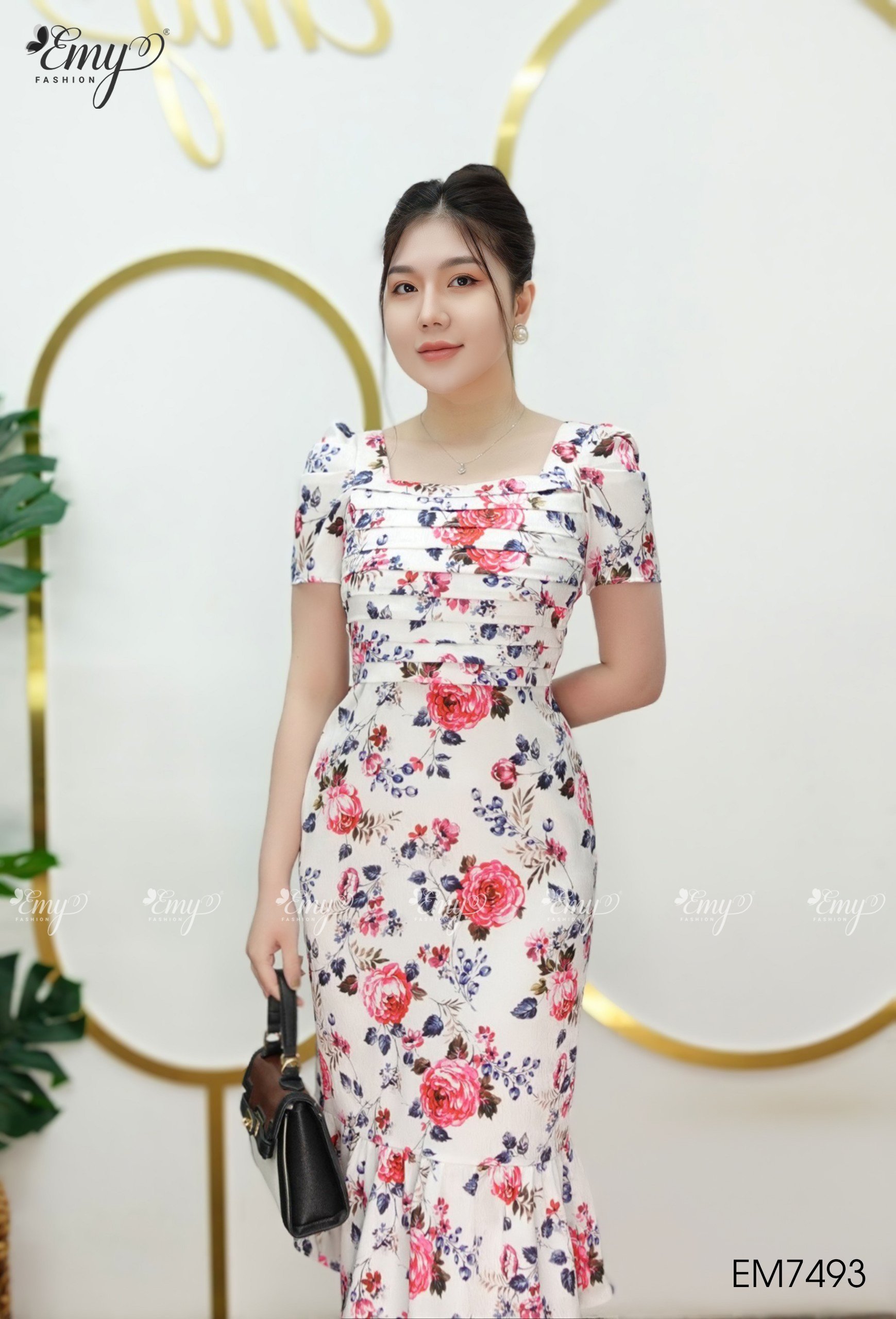 Đầm EMY EM7493 Body Đuôi Cá Hoa Hồng