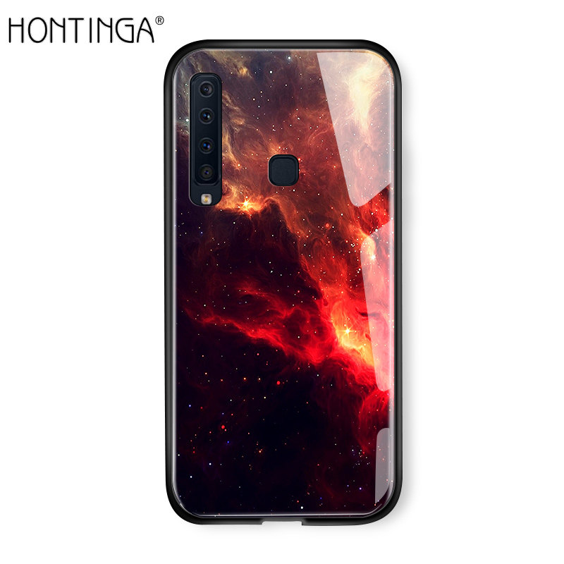 Hontinga For Samsung Galaxy A9 2018 A9S Aurora Galaxy Space Sky Starry Gradient Casing Case Shockproof Tempered Glass Back Cover