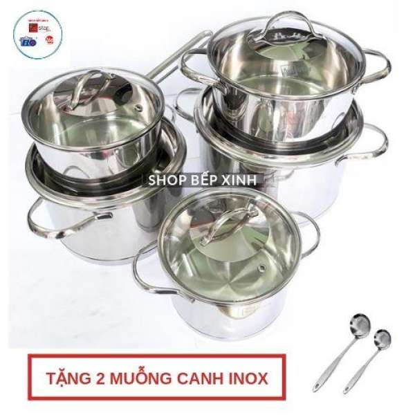 Bộ 5 nồi quánh inox 304 quai oval Fivestar kit tặng 2 muỗng canh inox cao cấp