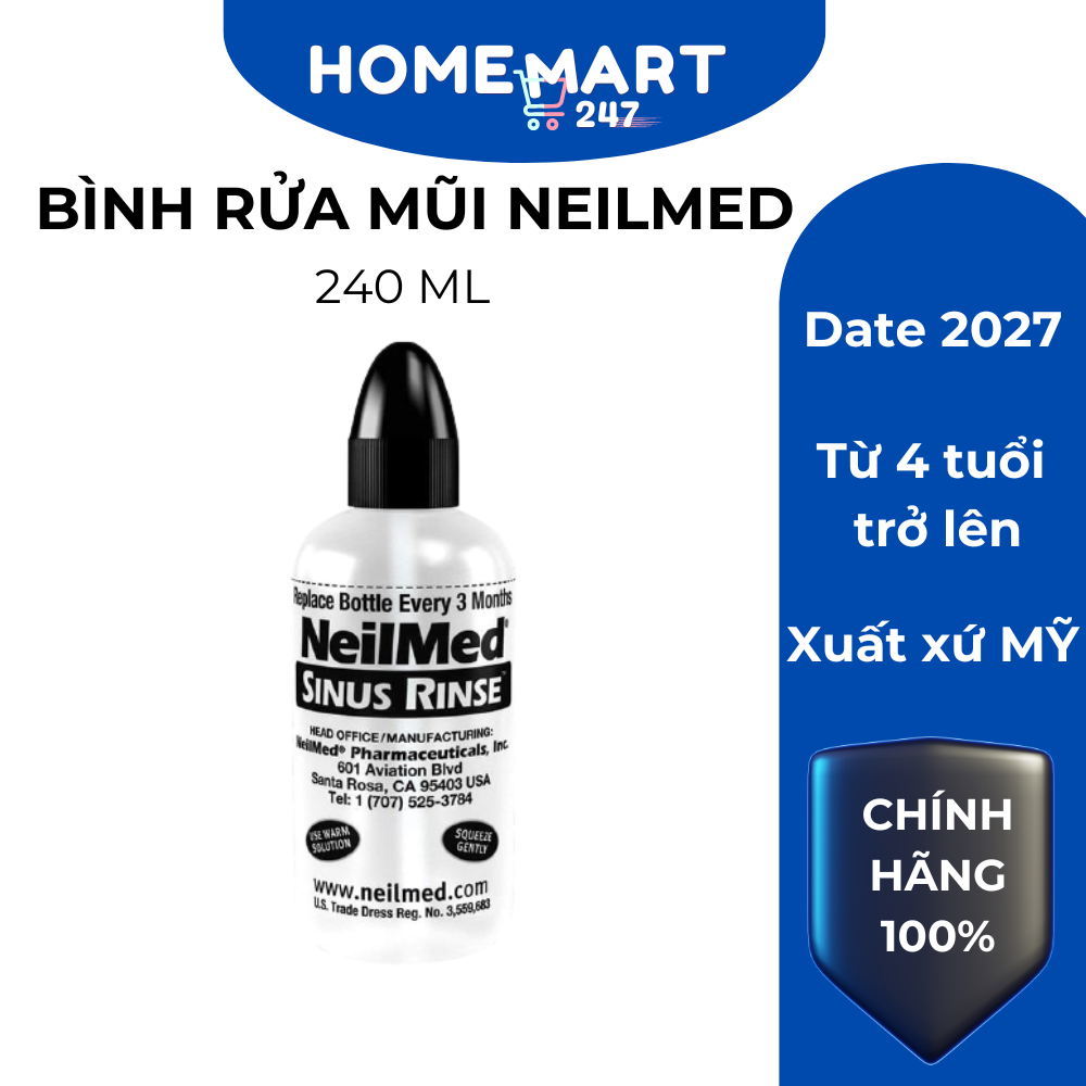 BÌNH RỬA MŨI NEILMED MỸ CHÍNH HÃNG 240ML - Hàng tách lẻ