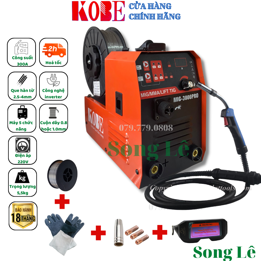 Máy hàn mig mini 5 chức năng -mig kobe 3000 pro - dây mig rời - dùng cuộn dây 1kg - 5kg - máy hàn kobe - tặng đủ phụ kiện