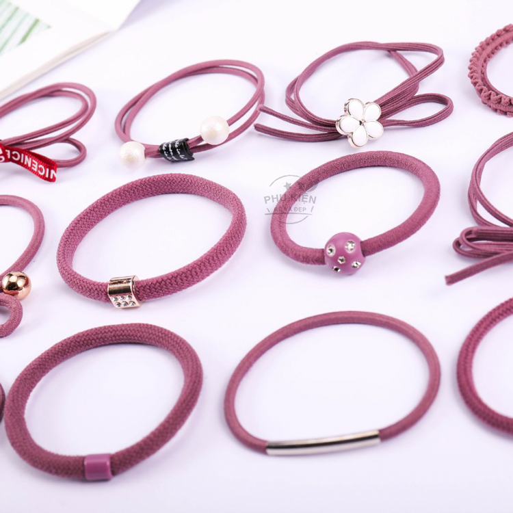 [HCM]Set 12 thun cột tóc Hàn Quốc siêu cute - Gồm hộp (Màu hồng đậm nho)