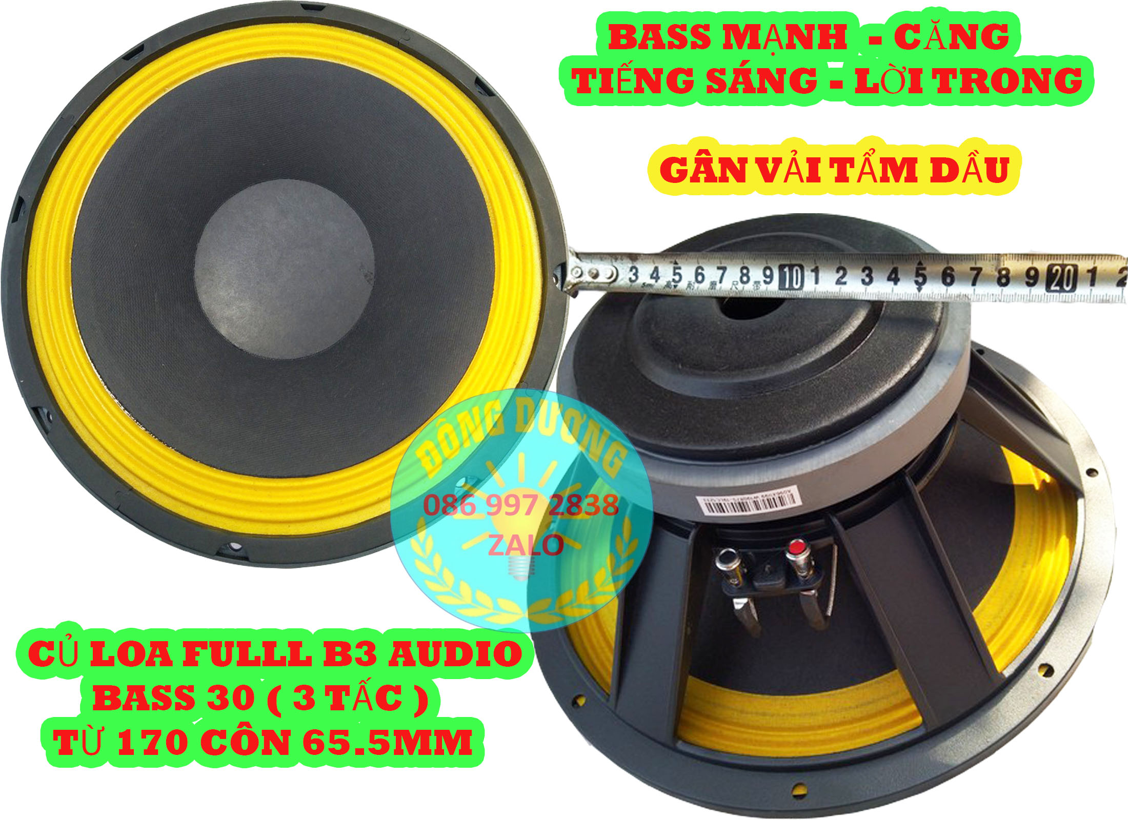 LOA BASS 30 B3 AUDIO TỪ 170 COIL 65 GÂN VÀNG - GIÁ 1 CẶP - CỦ LOA 3 TẤC - CỦ LOA RỜI