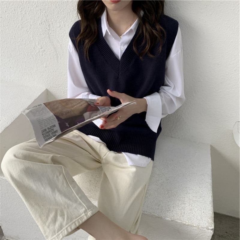 Áo gile nữ mỏng cổ tim