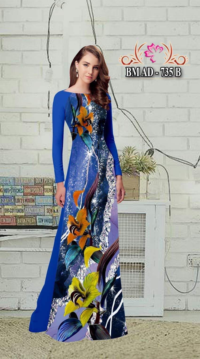 [HCM]Vải áo dài cao cấp hoạ tiết hoa ly kết hợp đá phong thuỷ - lụa Bảo Anh/ Latinh trắng