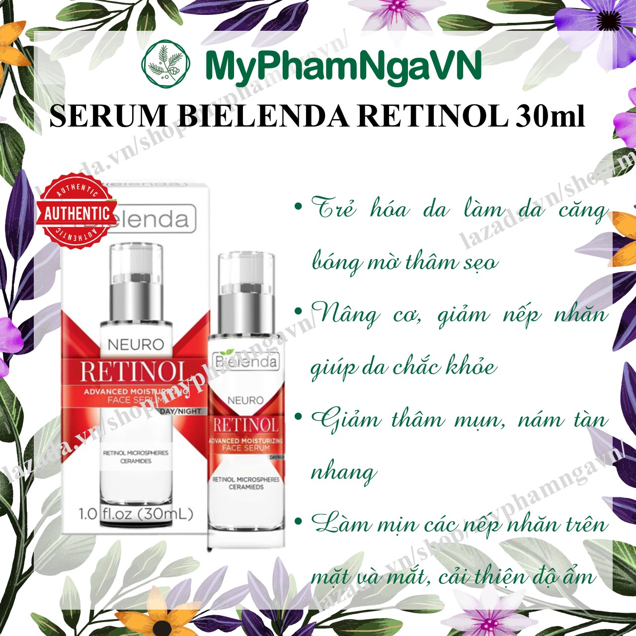 Serum Bielenda RETINOL Neuro Trẻ Hoá, Làm Da Căng Bóng, Mờ Thâm Sẹo 30ML