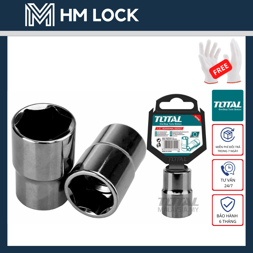 Đầu tuýp ngắn 1/2'' total - size 8-32mm - hàng chính hãng - hm lock