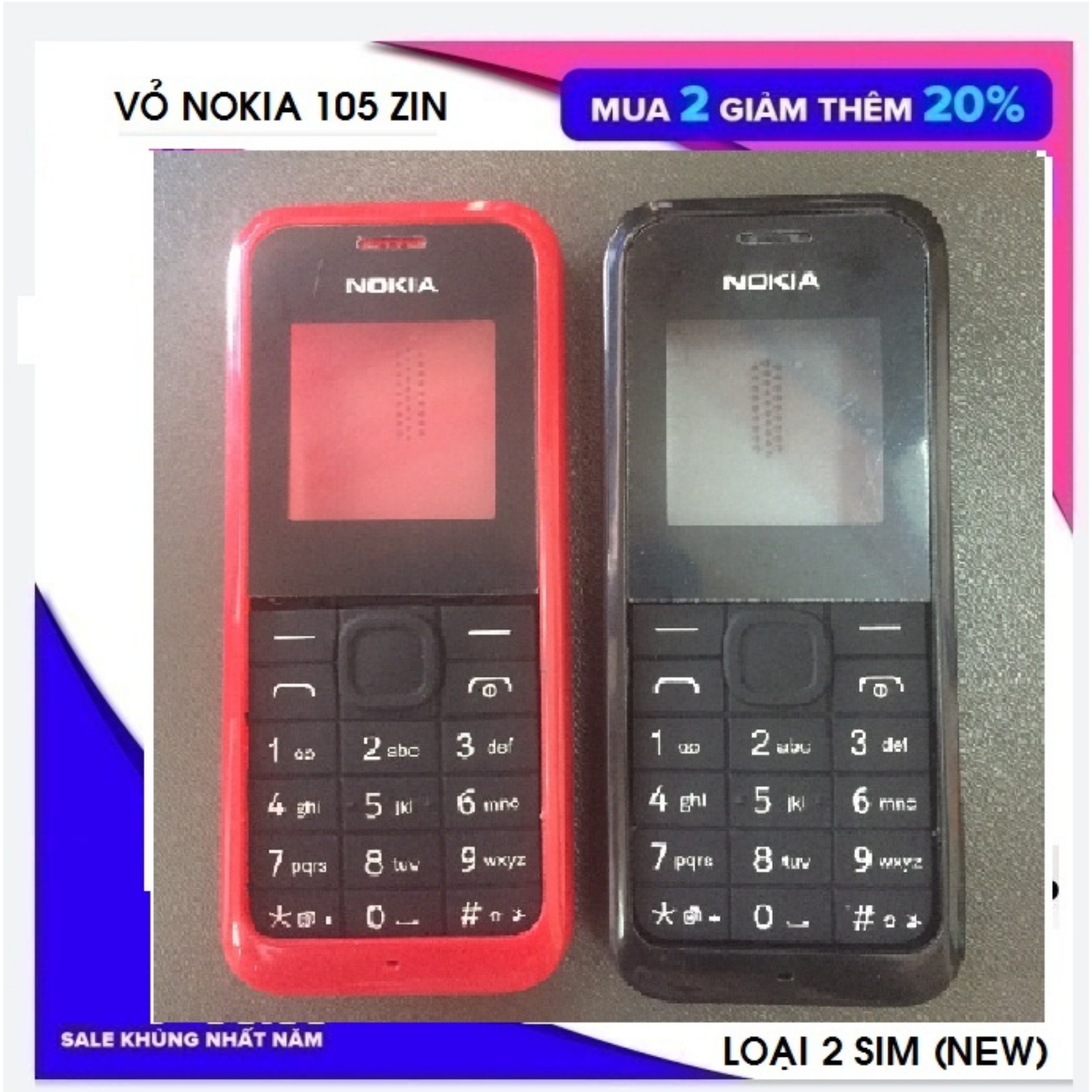 TRỌN BỘ VỎ NOKI 105-LOẠI 2SIM (CÓ PHÍM, CÓ SƯỜN)