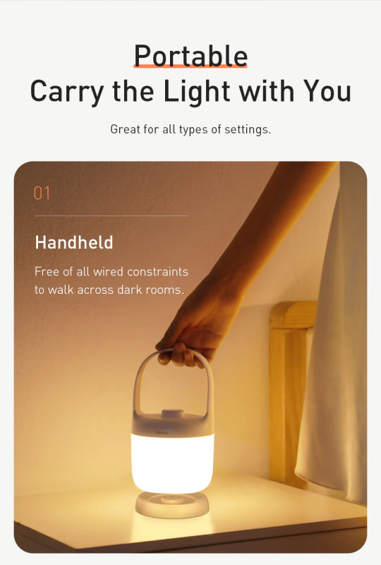 Đèn ngủ, đèn di động cầm tay Baseus Moon-white Series Knob Stepless Dimming Portable Lamp (DGYB-02) dung lượng pin 1800mAh - 3.5W có nút vặn điều chỉnh độ sáng từ 3000K-6000K
