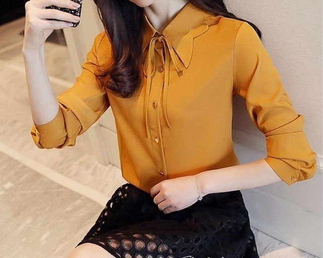 ÁO KIỂU SƠ MI TAY DÀI CỘT NƠ CỔ SIÊU XINH  (KÈM QUÀ TẶNG)