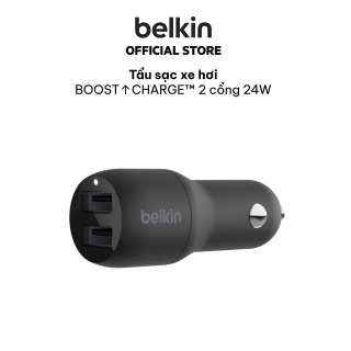 Tẩu sạc xe hơi Belkin BOOST CHARGETM 24W, 2 cổng USB-A 12W, cho iPhone, android, màu đen - Hàng chính hãng - Bảo hành 2 năm thumbnail